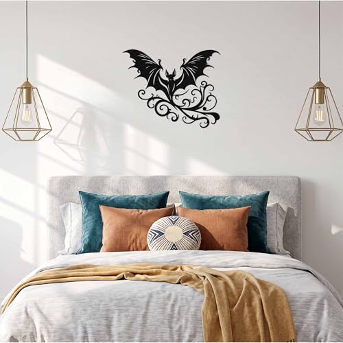 Gothic Bat Wall Decor - Metal Vampire Style Halloween Room Ornament