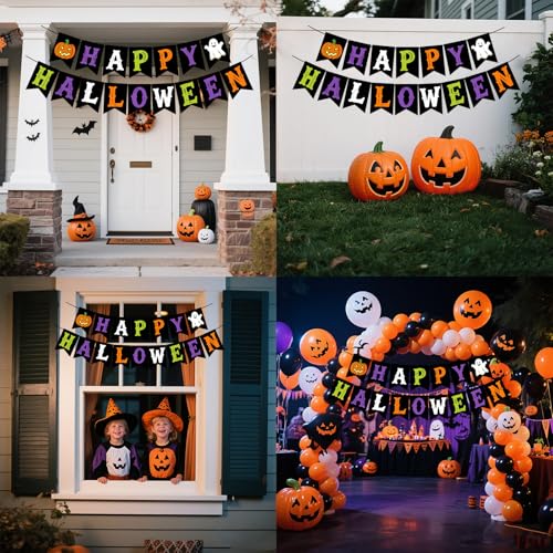 Halloween Banner - Pre-Strung 118-Inch Festive Party Decorations with Ghost & Pumpkin