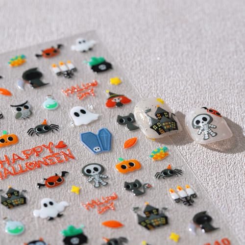 Halloween Nail Stickers Spooky Cute Decals Pumpkin Ghost Cat Skull Style 36