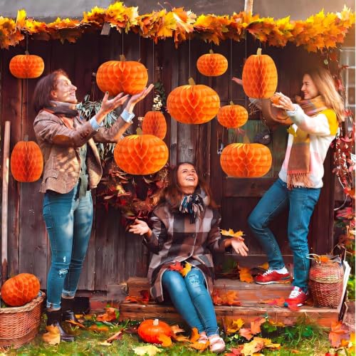 Fall Pumpkin Honeycomb Hanging Decorations Set - 30 Pieces for Thanksgiving & Harvest Party - Variation of THIS Listing