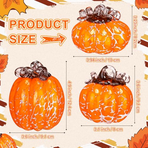 Orange Hand Blown Glass Pumpkin Figurines Set - Fall Harvest Decor, 3 Sizes