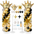 Black and Gold Balloon Column Stand Kit with Foil & Latex Balloons for Party Decorations - Adjustable Floor Tower