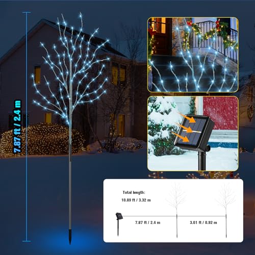 BeHiller 3FT Outdoor Birch Tree Lights - Cool White 140LED Solar Fairy Lights