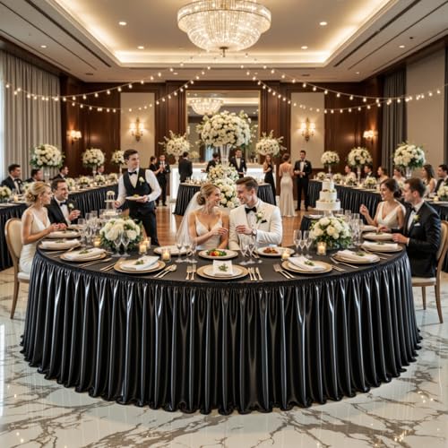 21ft Black Satin Table Skirt for Rectangle & Round Tables - Variation of THIS listing