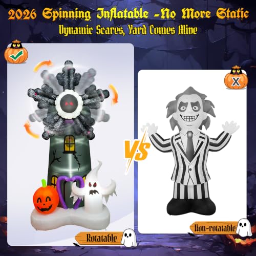 Halloween Inflatable Spinning Ghoul Mill - 8FT Giant Yard Decoration with Pumpkin Ghost & LED Lights