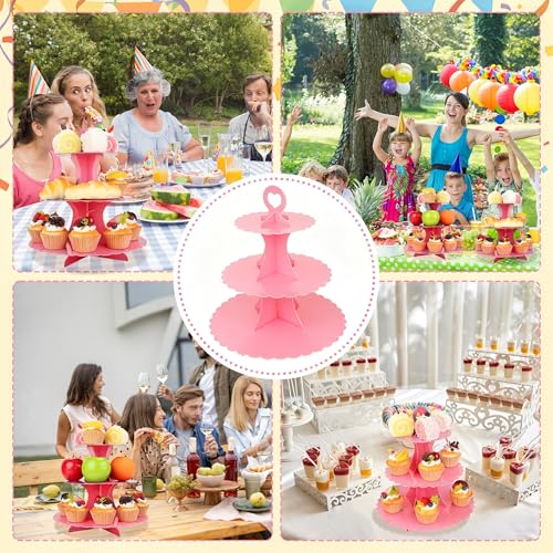 Pink 3-Tier Cupcake Stand 2 Pack Dessert Tower for Parties & Celebrations