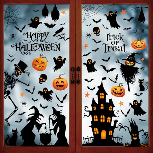 Enwokran Halloween Window Clings Stickers Set - 9 Sheets, 103 Decals, Ghost & Pumpkin Design - Variation: Halloween_a
