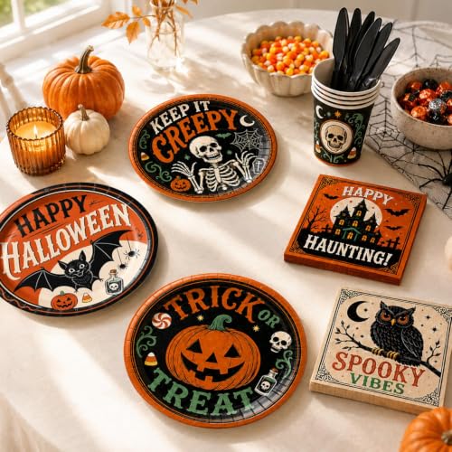 Halloween Party Supplies Set with Plates Cups Napkins Cutlery - Serves 24