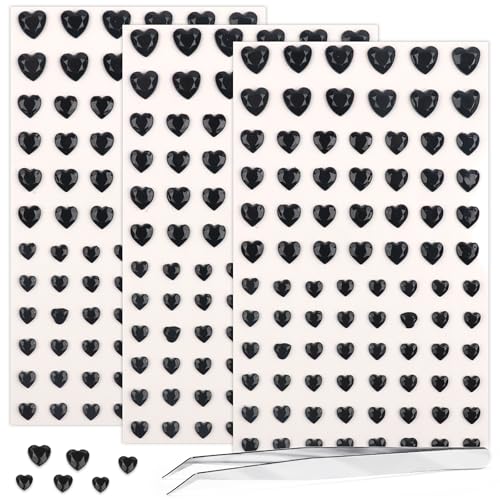 Black Heart Face Gems Set - Self-Adhesive Rhinestones for Makeup & Rave Accessories