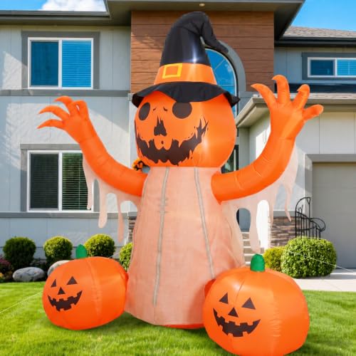 8FT Halloween Inflatable Pumpkin Scarecrow Outdoor Decoration with LED Lights