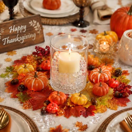 Mini Fall Pumpkin Decor Set - 125 Pcs Artificial Pumpkins & Accents with Mixed Sizes