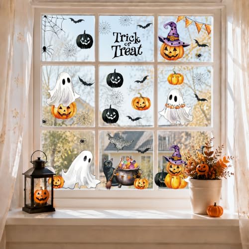 Reusable Halloween Window Clings Set - Ghosts Pumpkins Fall Decor