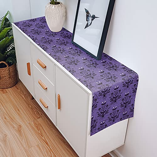 Halloween Haunted Mansion Burlap Table Runner - 13x70 Inches for Dinner Parties & Events
