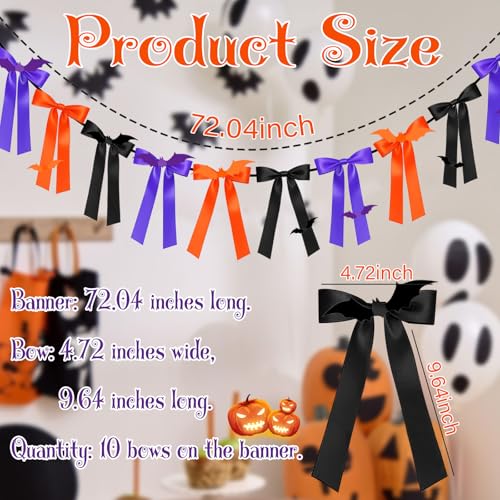 Halloween Bow Garland with Bats - Black, Orange, Purple 6Ft Party Decor