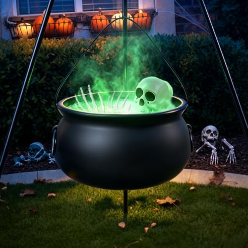 Large Halloween Cauldron with Tripod and Creepy Props for Outdoor Decor