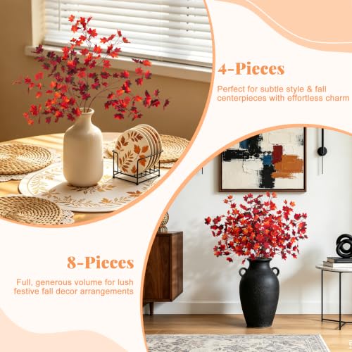 Artificial Fall Maple Leaves Stems - Orange Brown, 4 Pcs for Autumn Decor