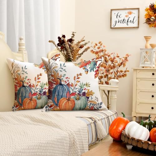 Dark Blue Fall Waterproof Outdoor Pillow Covers 20x20 Set of 2