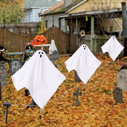 3 Pack Solar Ghost Pathway Lights Outdoor Halloween Stake Decor