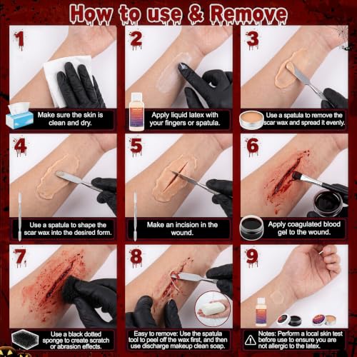 SFX Makeup Kit with Scar Wax Fake Blood & Tools - Pack 1