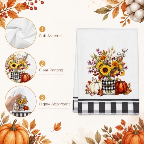 Fall Kitchen Towels Set - 2 Pack 26x18 Inch Pumpkin Leaf Decorative Dish Towels
