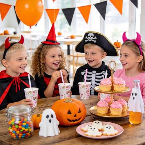 White Ghost and Book Halloween Paper Cups 9oz - 50 Pack Disposable Drinkware