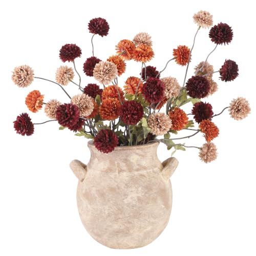Artificial Flowers Mix 9pcs Faux Silk Chrysanthemum Stems - Coffee, Burgundy & Burnt Orange