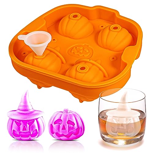 Halloween Pumpkin Ice Cube Mold Silicone 3D Jack O Lantern for Whiskey Cocktails