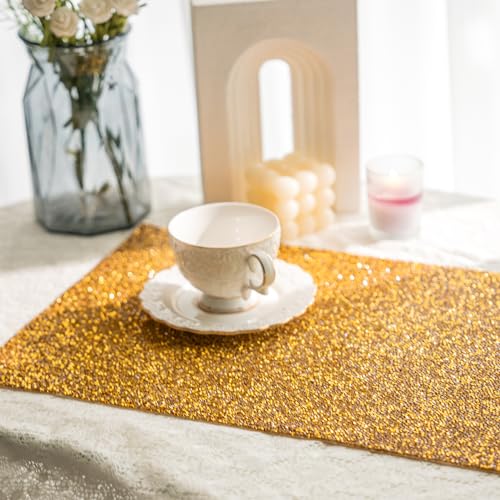 Gold Rhinestone Placemat 12x18 Inches - Elegant Table Decor, 1 Piece