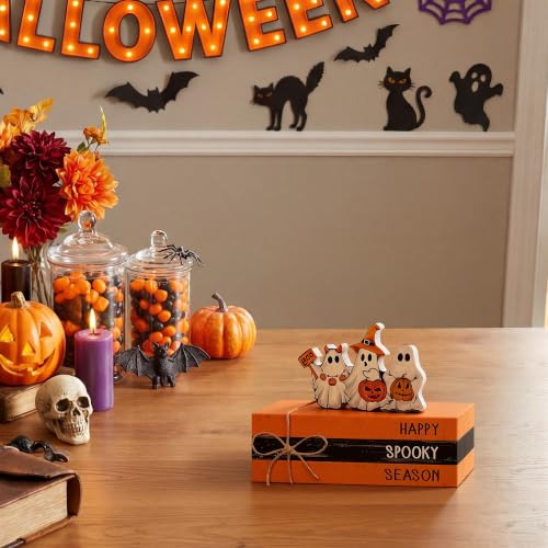 Halloween Ghost Wooden Block Decor Set - Spooky Season Halloween Decor