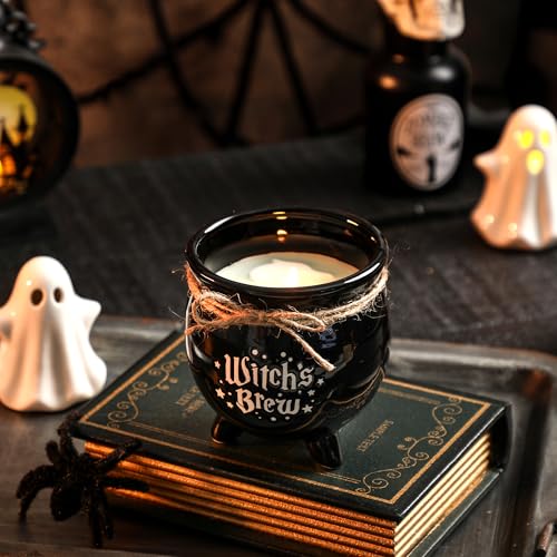 Halloween Cauldron Candle with Ghost Design - Spooky Autumn Decor, 8oz Pumpkin Cinnamon Scented