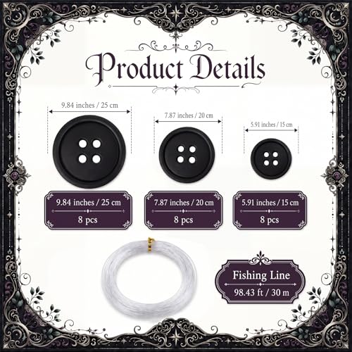 Button Decoration Set - Black 15cm, 20cm, 25cm - Hanging Banner Craft Kit
