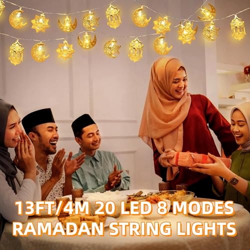 Ramadan Decorations String Lights 13FT 20 LED USB/Battery Operated 8 Modes Warm White
