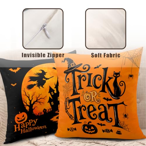 Halloween Outdoor Pillow Covers Set of 2 24x24 Inch Trick or Treat Decor - Orange Black