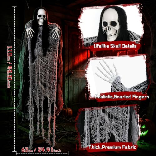 Halloween Hanging Skeleton Decorations Set - Outdoor Indoor Yard Spooky Ghosts 58" & 43"