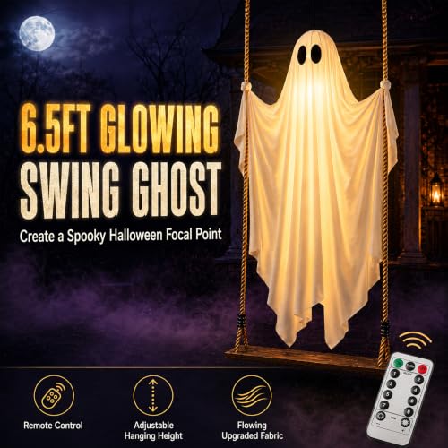 Halloween Decorations Outdoor 6.5FT Swing Ghost Lighted Yard Decor with Remote