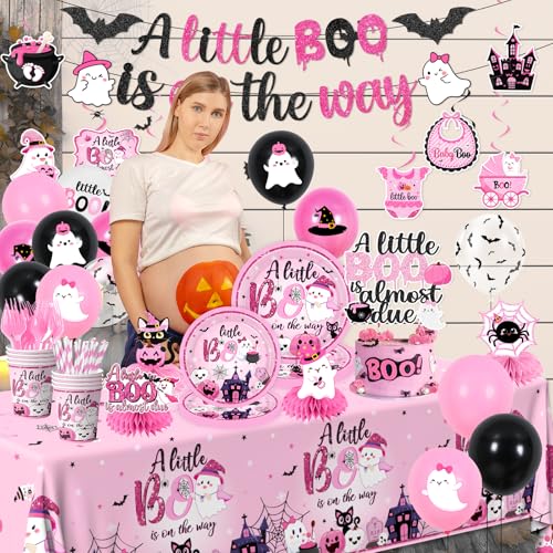 Halloween Baby Shower Tableware Set - Pink & Black Party Supplies for Girls
