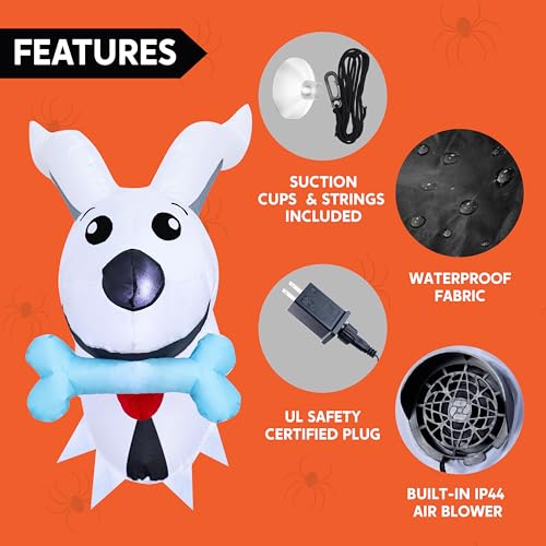 Halloween Inflatable Dog Ghost Window Breaker - Outdoor Yard Decor with LEDs