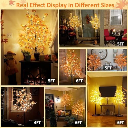 5FT Fall Maple Tree Lights - 90 LEDs, Remote & 8 Flashing Modes, Outdoor Decor - 2 Pack