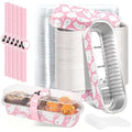 Pink Ghost Halloween Mini Loaf Pans with Lids & Forks, 6.6 Inch Disposable Baking Containers, 100 Pack