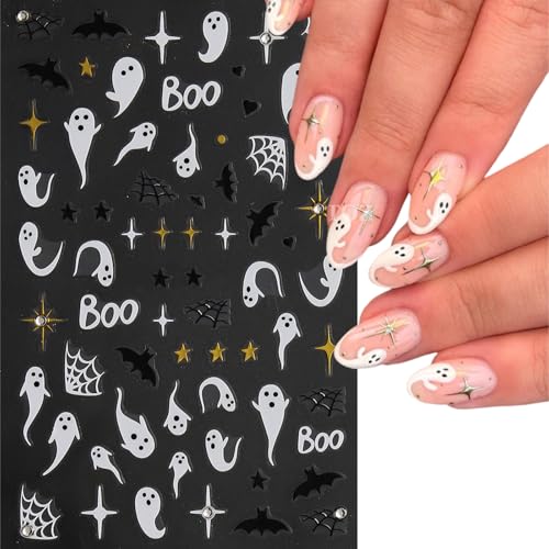 Halloween Ghost and Spider Nail Stickers - Pink White 3D Web Decals - Spider Web Variation