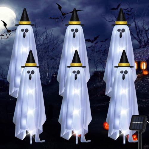 Solar Ghost Lights Outdoor Halloween Decorations - Cool White 6-Pack