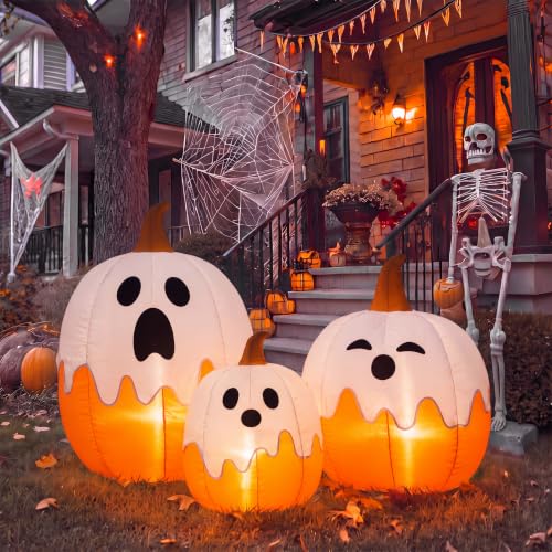5ft Halloween Inflatable Ghost Pumpkin Decor - Outdoor Blow Up Yard Decoration with LED Lights - Variation: Pumpkin