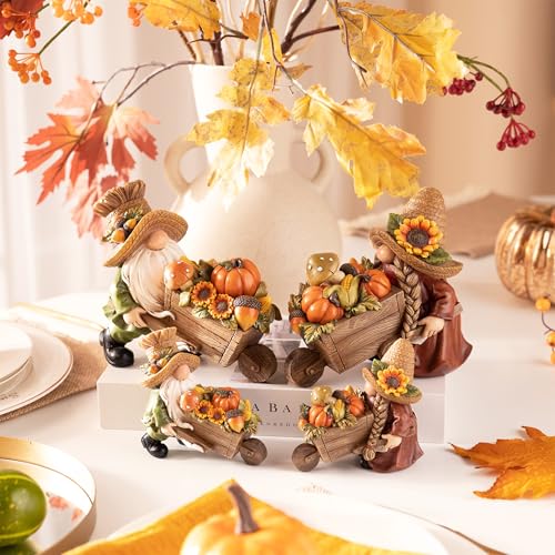 Autumn Gnome Decorations Set - 2 Pcs Fall Resin Figurines for Indoor Outdoor Display - Medium