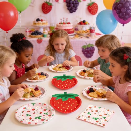 Red Strawberry Paper Plates Set - 150 Pieces for 50 Guests, Party Supplies