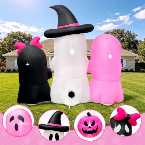 Kalolary Halloween Inflatable Pumpkin Ghost with 3 Pumpkins - Outdoor Yard Decor - Variation of Pumpkin Ghost Inflatable