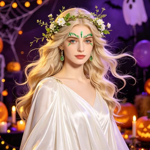 Halloween Green Face Gems Jewels Stickers - Ivy Style, 6 Pcs Face Art Accessories