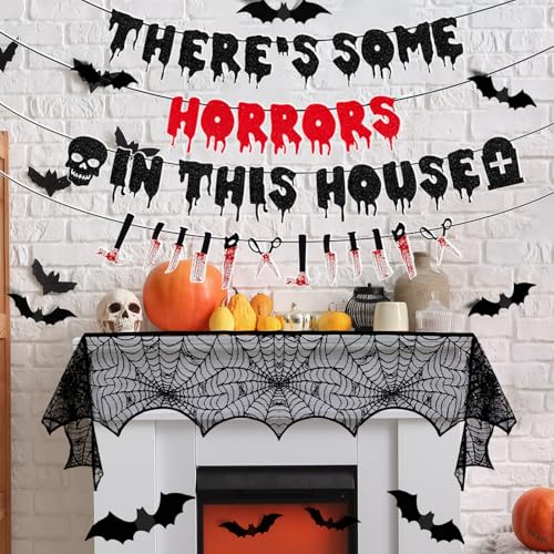 Halloween Party Decorations Banner Bat Stickers Fireplace Scarf Creepy Cloth Set