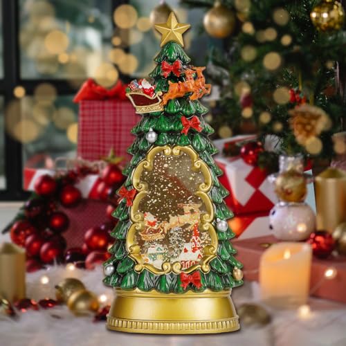 Christmas Snow Globe Lantern with Reindeer Vehicle - Musical & Timer Decor