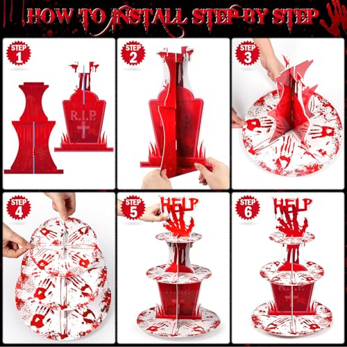 Halloween Bloody Cupcake Stand - 3 Tier Gory Dessert Display for Parties