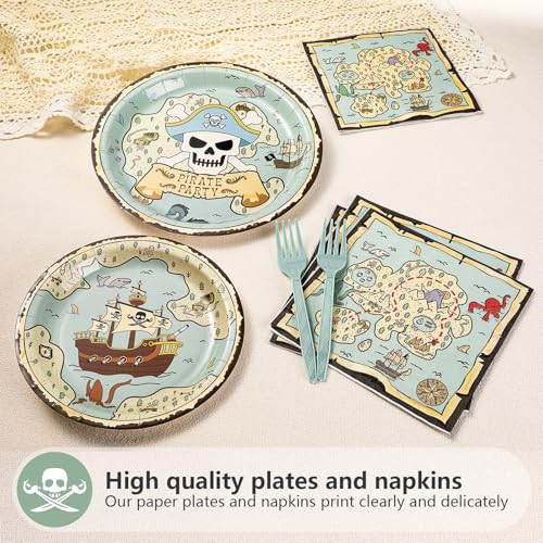 Pirate Party Decorations Set for Kids - 96 Pieces Including Plates & Utensils - Map & Skeleton Theme - Variation: 96pcs Children Map Plates